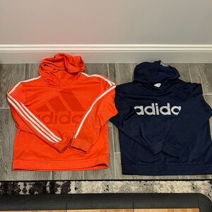 Adidas Kids' Bright Orange and Navy Blue Hoodies size large